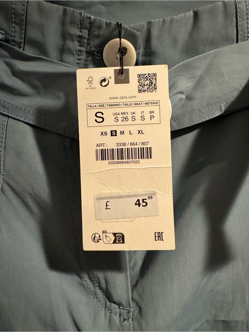 ZARA High-Waist Belted Cargo Pants - Dusty Blue NWT - Picture 4 of 7